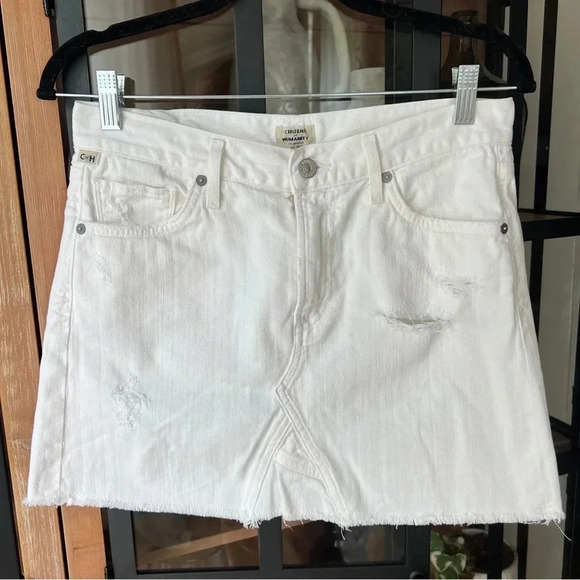 Citizens of Humanity denim skirt white jean pockets high waisted beatnik raw hem - Picture 1 of 8